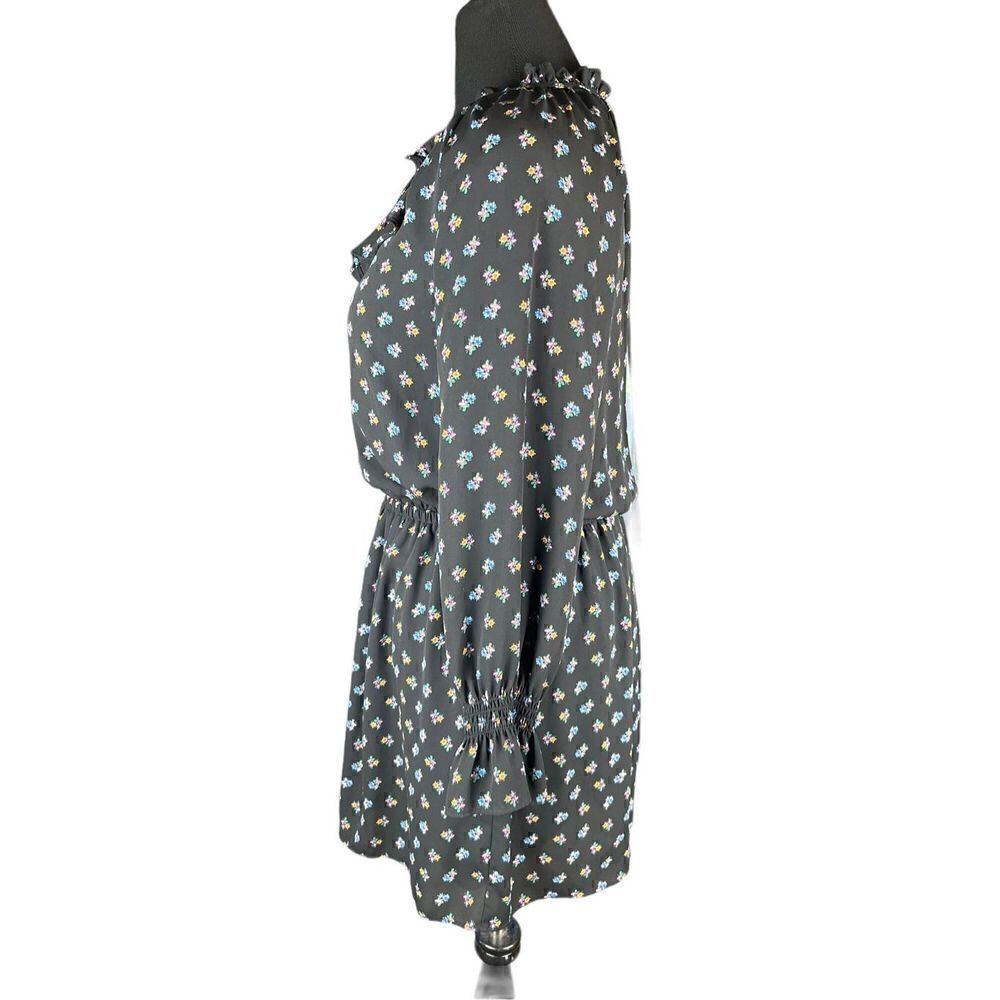 Gap small black dainty delicate flowers elastic waist flowy sheer sleeve dress - Picture 2 of 5